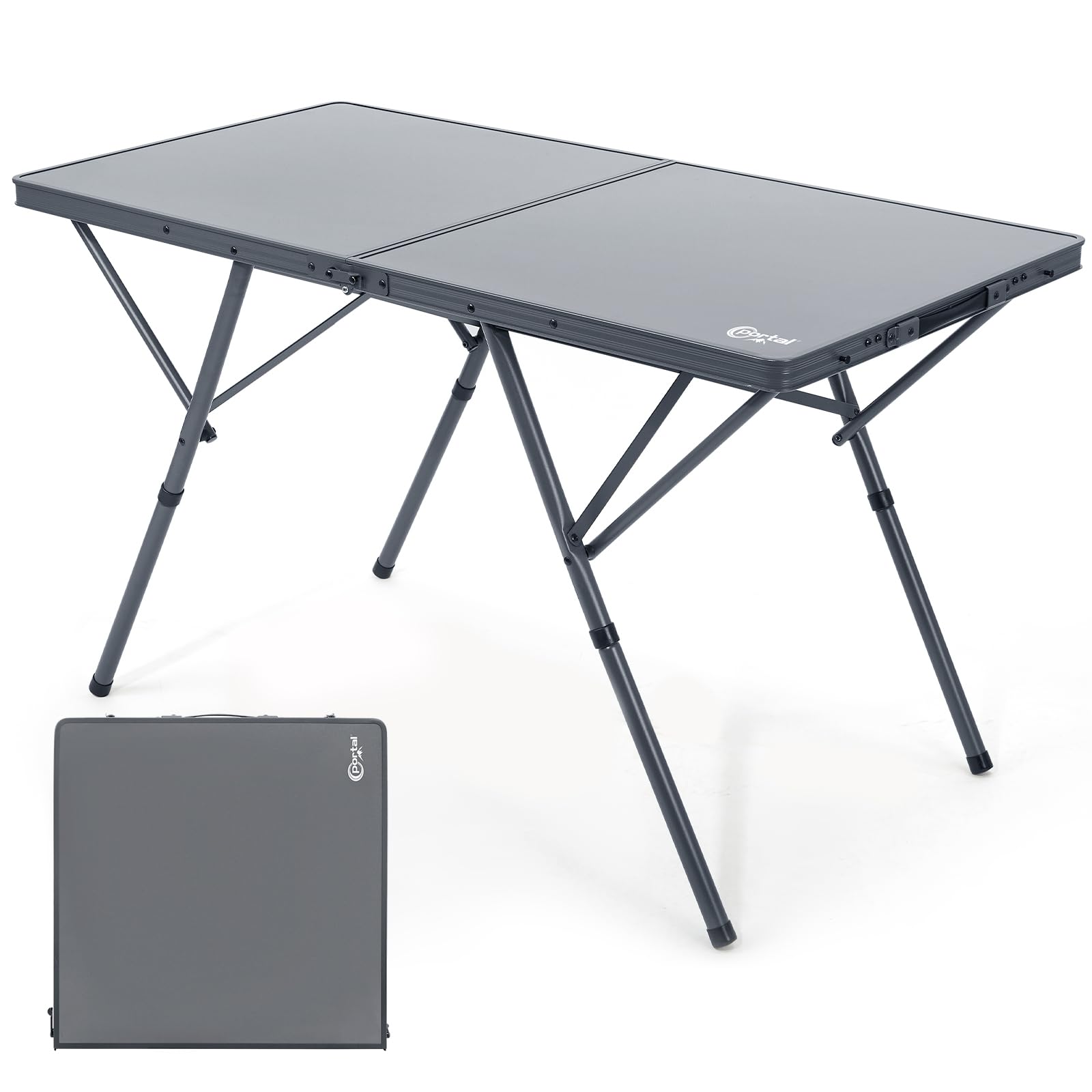 Portal Table de camping pliable - 120 x 60 cm - Extra large - En aluminium - Hauteur réglable - Pour 4 à 6 personnes - Table pliante - Idéale pour pique-nique, jardin, balcon, fête, camping-car