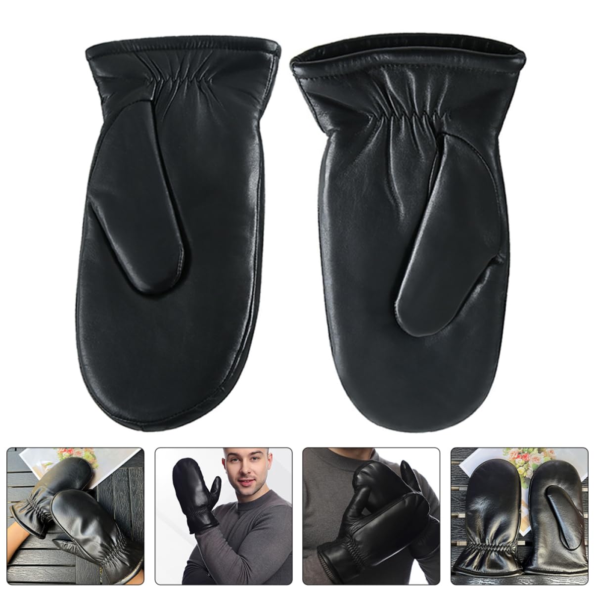 Muffole da Donna in Lana e Cuoio Nere, Extra Calde | Design senza Dita, Uso Quotidiano e Sport All'aperto, Stile Fashion, Comfort Termico per Giornate Fredde
