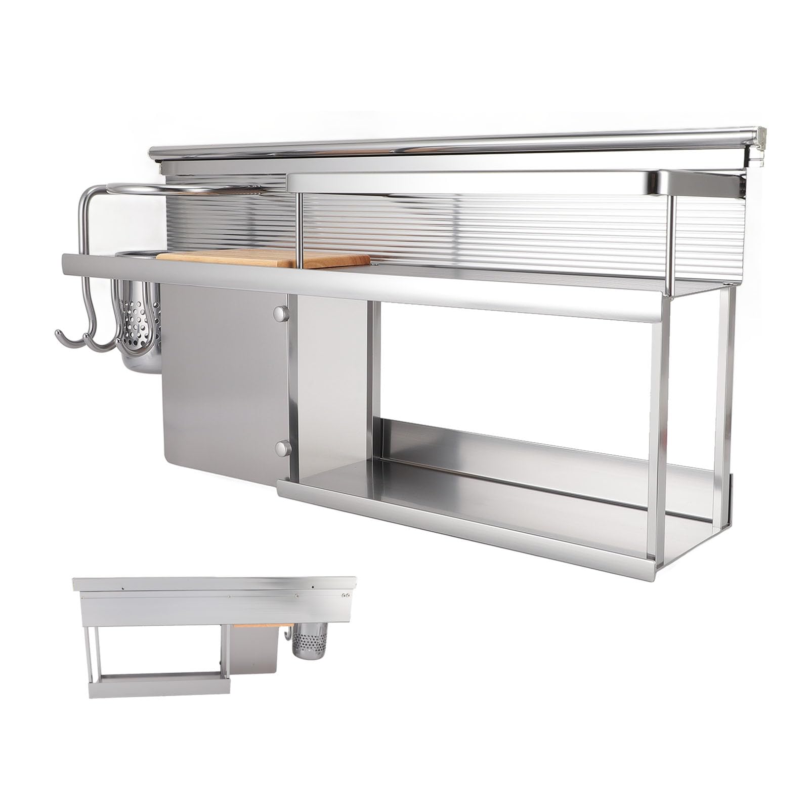 Estante organizador de cocina de 2 niveles de aleación de aluminio montado en la pared para espátula, cuchara, frasco de condimentos