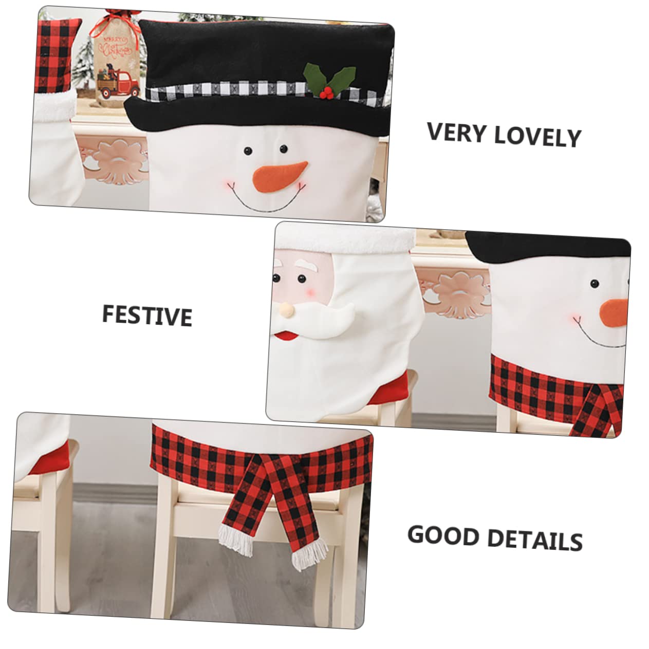 PRETYZOOM 3 Fundas Navideñas para Sillas Decoración Navideña para Respaldos De Sillas Adornos De Natividad Fundas para Sillas De Muñeco De Nieve Fundas para Sillas Navideñas Accesorios