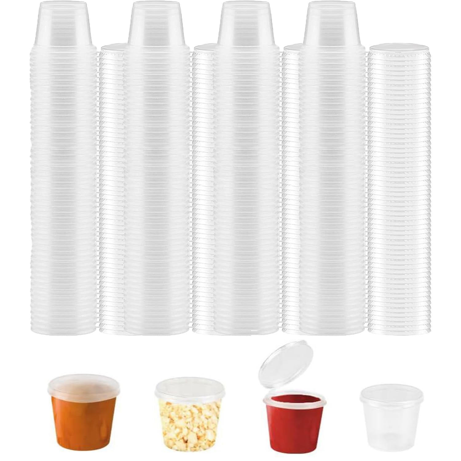 100 PCS 25ml Small Plastic Containers with Lids, Jello Shot Cups with Lids, Disposable Portion Cup BPA Free for Sauce, Condiments, Souffle, Salad Dressing, Medicine or Slime