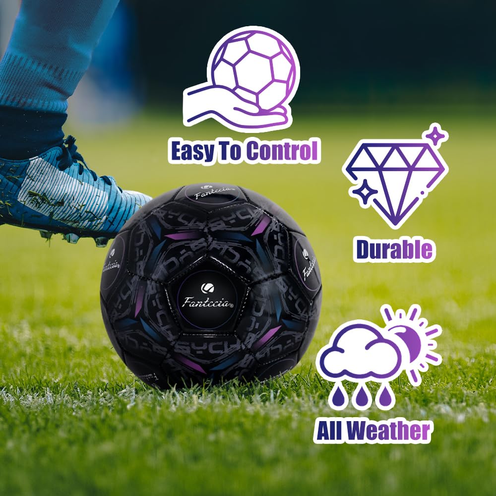 Pallone da calcio misura 5, pallone da calcio per giovani per esterni e interni, pallone da calcio in pelle di dimensioni e peso ufficiali