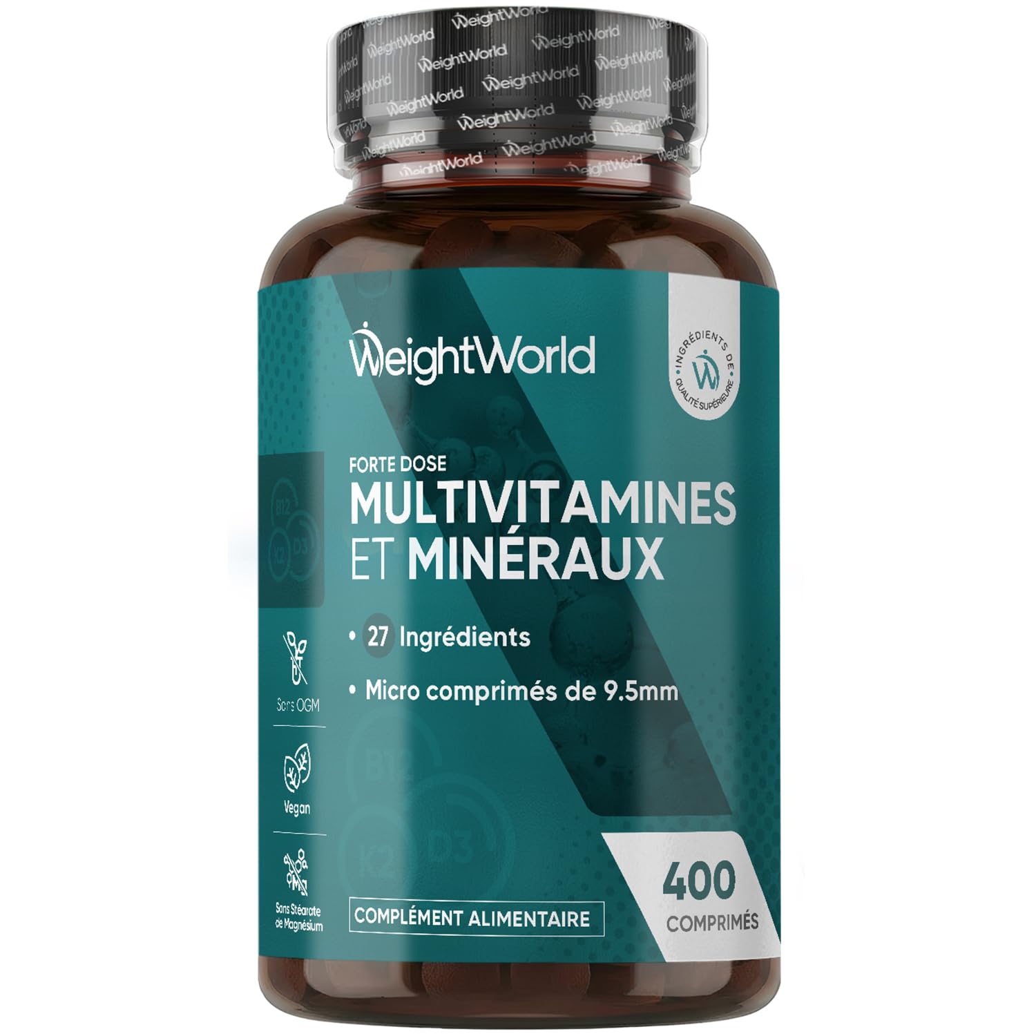 Multivitamines et Minéraux - 400 Micro-Comprimés Vegan (+ 1 An) - 27 Nutriments Essentiels Vitamines A B C D E K, Calcium, Magnesium, Zinc, Fer, Iode, Potassium, Vitamines, Minéraux et Compléments