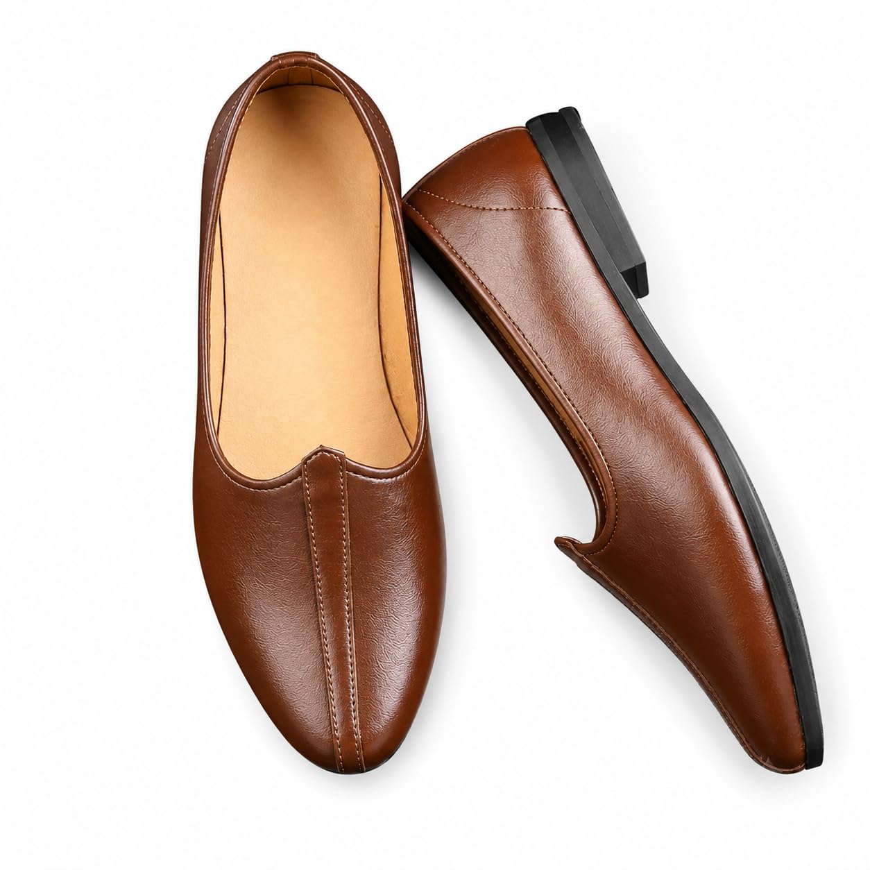 Men's Brown Leather Mojari Jutti, Slip-On Ethnic Footwear, Pointed Toe, Cushioned Insole-image-10