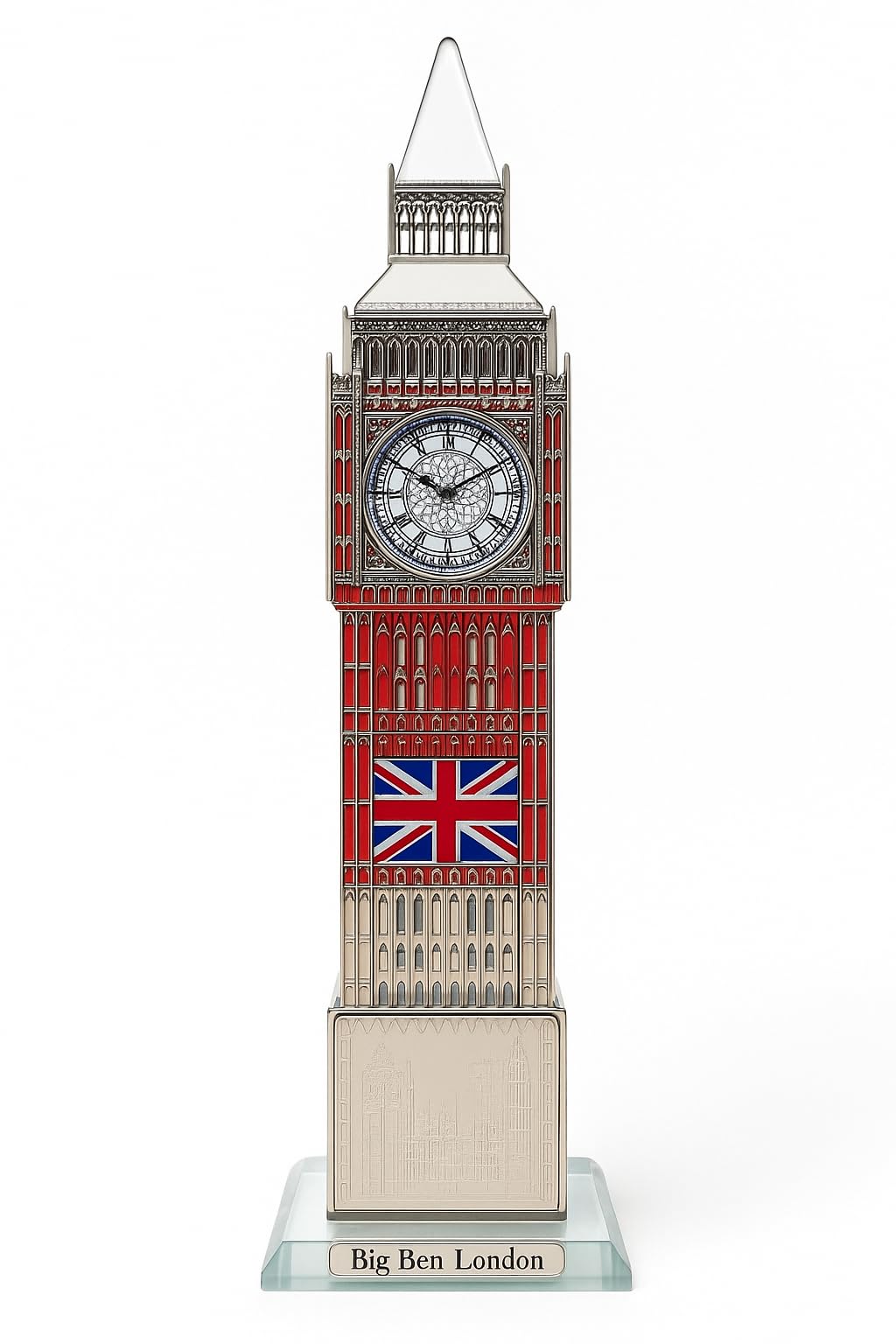 JRose Collections Crystal London Big Ben Clock Souvenir – 24cm Silver Ornament with Lights | UK Tourist Gift | Iconic British Landmark | Desk or Shelf Display | Elegant Home & Office Decor