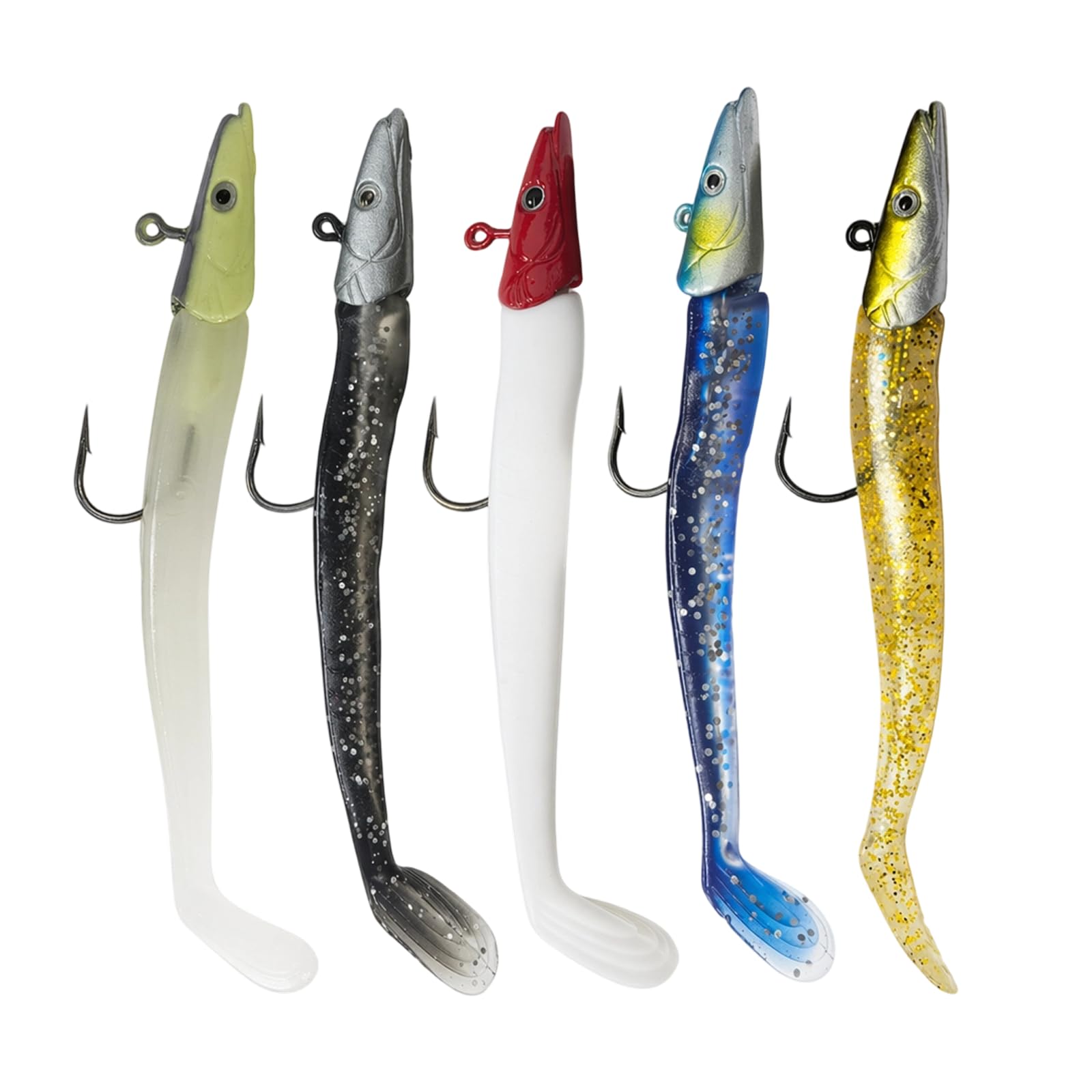 5Pcs Bass Lures, Soft Realistic and Sparkling Sequins Sea Fishing Lures