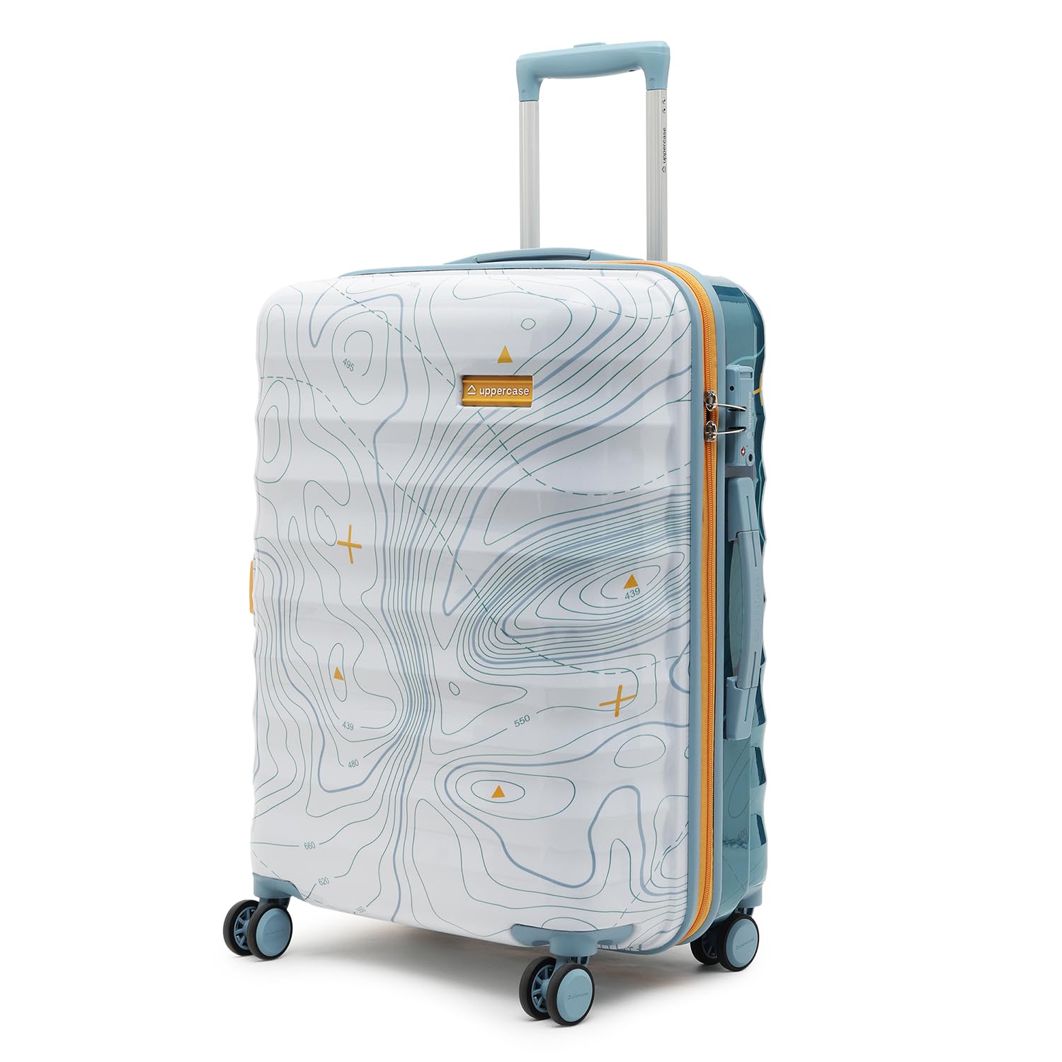 uppercase Topo (Medium) 66 cms Hardsided Check-in Trolley Bag 8 Wheel Spinner Luggage with TSA Lock & Anti-Theft Zippers Men & Women 2000 Days Warranty Dual Tone (White & Blue)