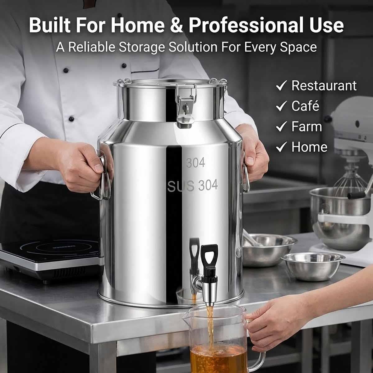 Bidon INOX Avec Robinet,Pot À Lait En Acier Inoxydable 5/8/11/28 /88/100L | Couvercle Hermétique Pour Stockage Huile D'Olive Et Eau, Seau Alimentaire Cuisine(With faucet,28L)