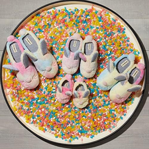 Dearfoams Easter Basket Stuffers Gifts for Kids Family Matching Fuzzy Bunny Slippers, Adult Bunny, X-Small | Image 1