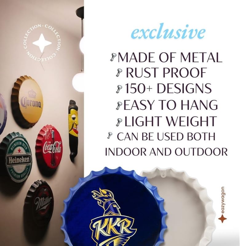 Image of EAZYWAGON Decorative Metal Bottle Caps Wall Sign Plates - 14X14 Inches - K KR | Metal Wall Hanging Bottle Cap for Home, Farmhouse, Bar & Cafe Decoration | Vintage & Retro Look Plaques