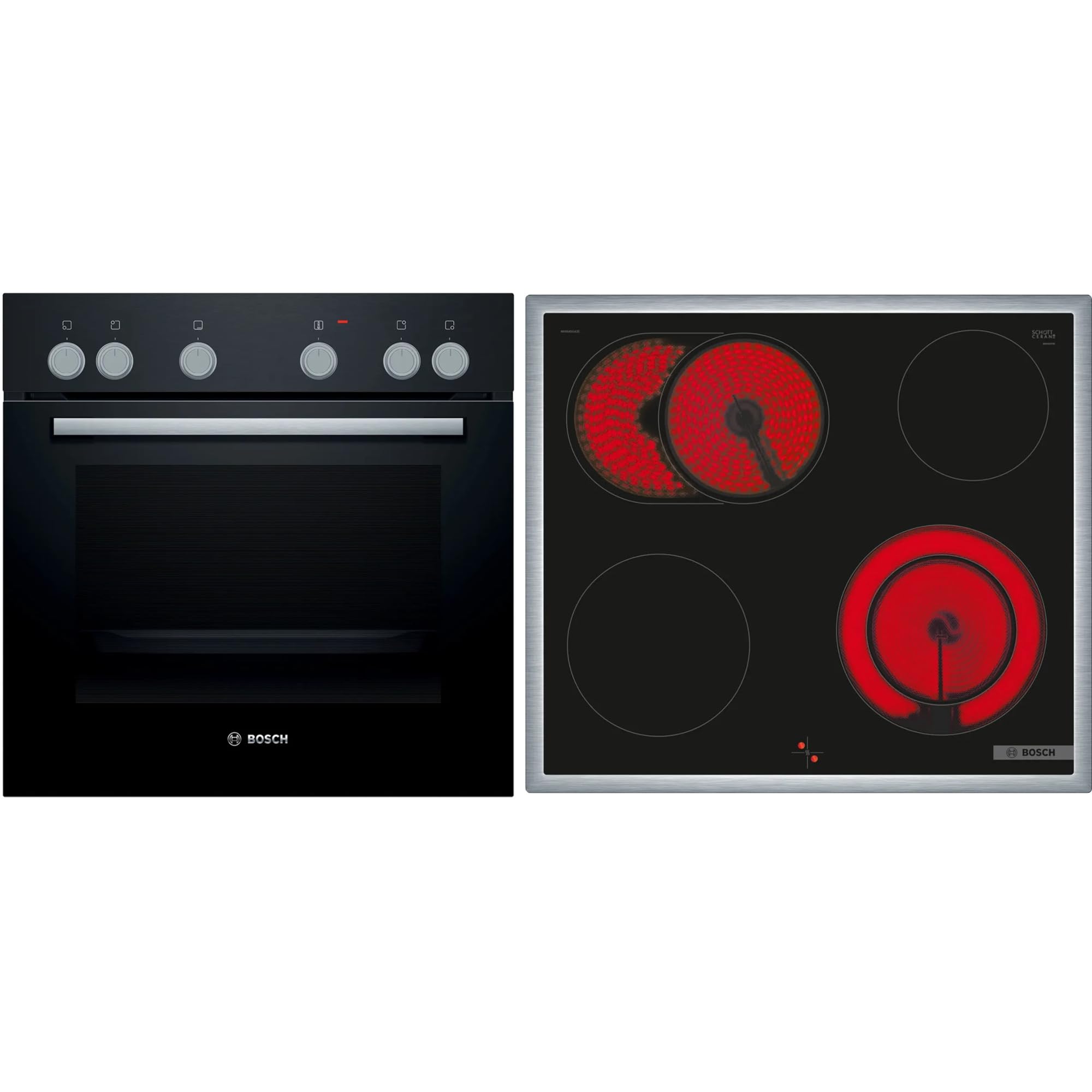Bosch HND611LS62 zestaw kuchenek do zabudowy, składający się z kuchenki HEG517BB3, 60 x 60 cm, Made in Germany, gorące powietrze 3D, hydroliza, wyświetlacz LED i NKN645GA2E elektryczna płyta kuchenna,