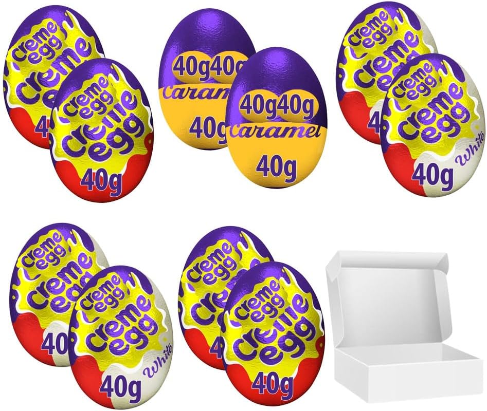Easter White Chocolate Creme Egg, Chocolate Creme Egg & Caramel Chocolate Egg 40g with Gift Box - Mixed Eggs (30 Eggs)