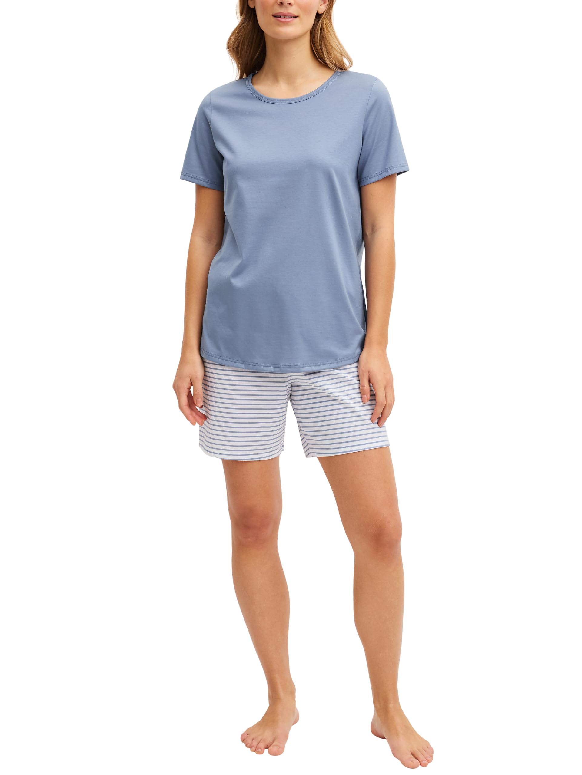 CALIDA Cotton Special Kurz-Pyjama Damen Aura Blue 40-42 | Schlafanzug, weich, pflegeleicht, elastischer Hosenbund