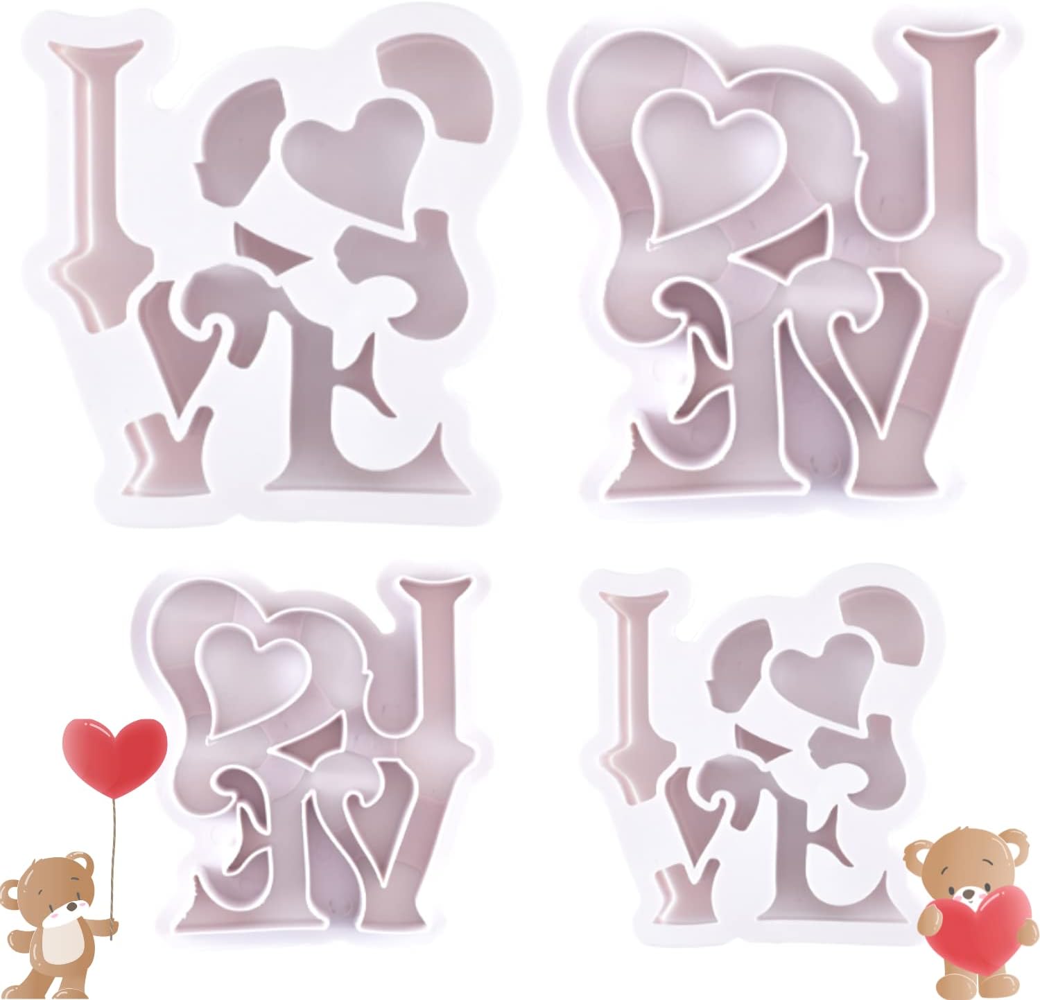 Crethinkaty Valentine's Day Cookie Cutter Set,2 Pieces Alphabet Cookie Cutter Letters,Plastic Biscuit Cutters,DIY Fondant Cutters Baking Party Cake Decoration