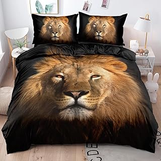 Holiyjog Lion Duvet Cover Set King Size Animal Quilt Cover with 2 Pillow Shams Microfiber Bedding Sets for Kids Boys Teens Bedroom Decor