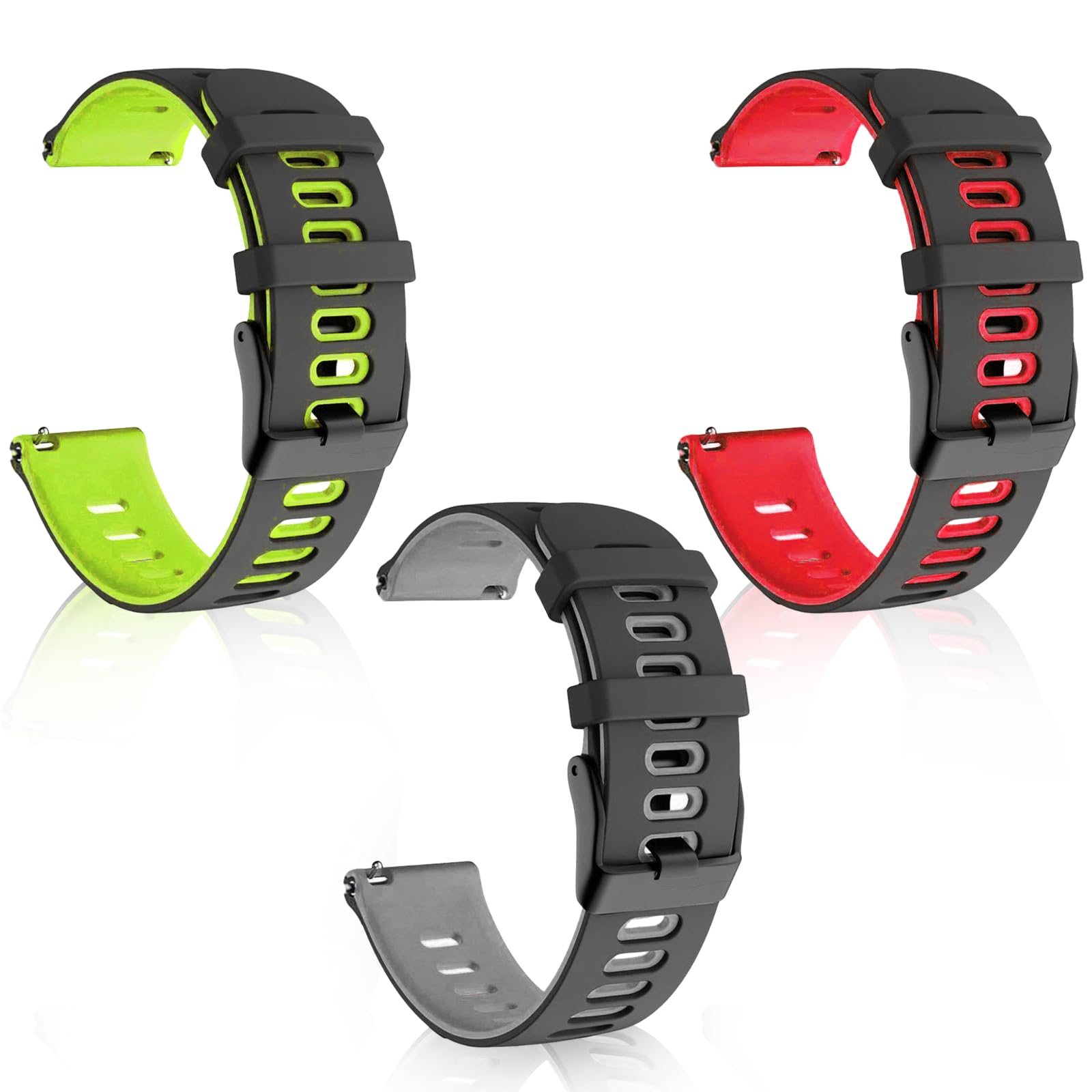 EUPSIIU 3 correas de silicona para reloj, correa de reloj de silicona de 20 mm, correa de repuesto para reloj inteligente, correas de repuesto de reloj deportivo de liberación rápida, correa universal