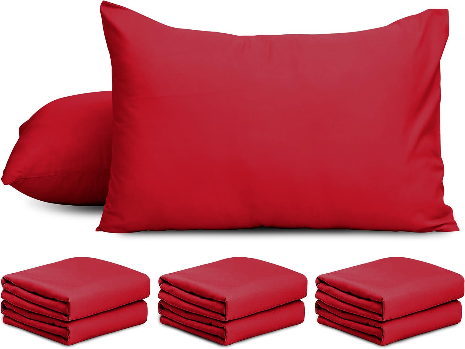 AMEHA 6 Pack Pillowcases Red (Pillows Not Included) – Super Soft Brushed Microfiber Standard Size Pillow Cases | Hotel Quality Pillow Covers, (50 X 75 cm)