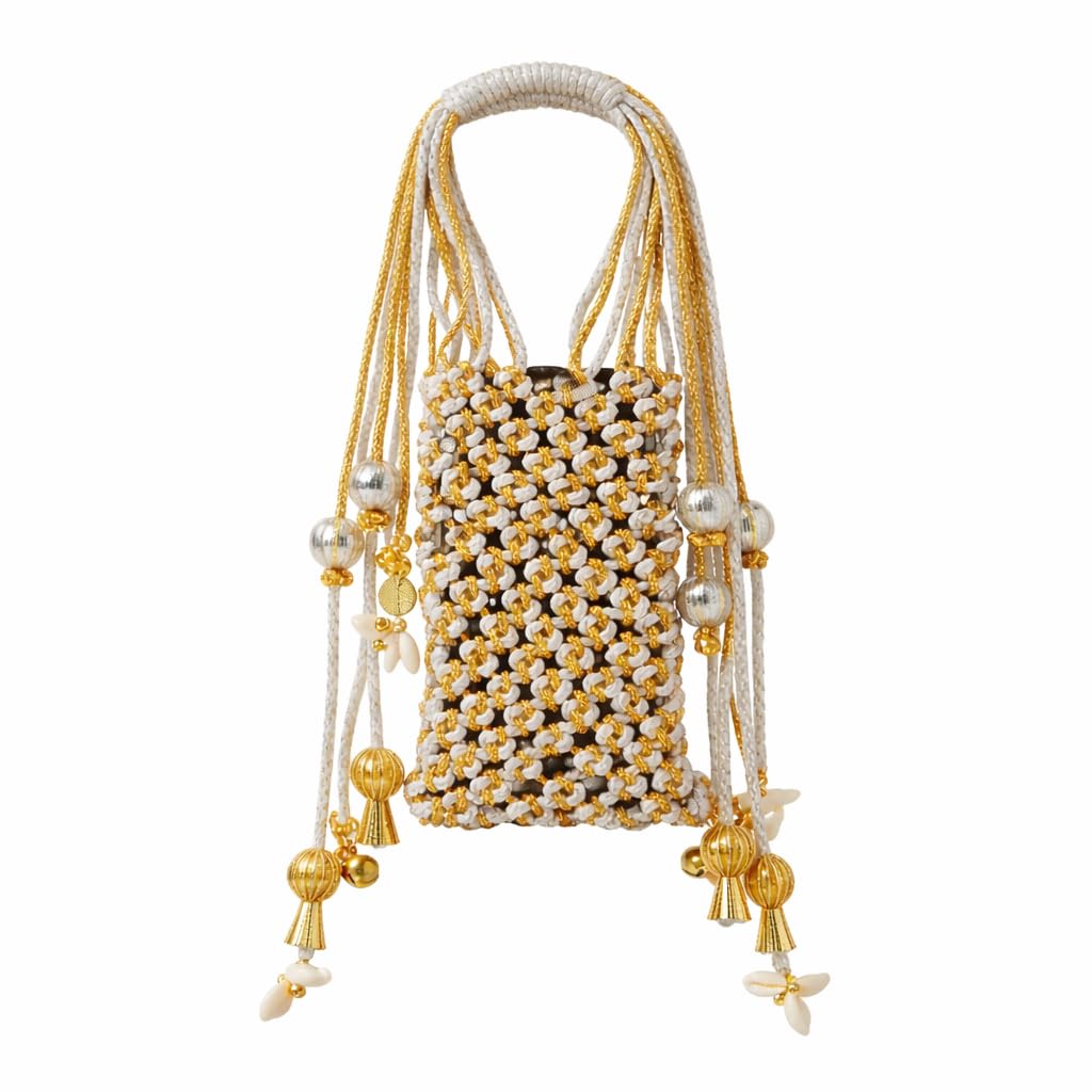 ADBHUTAH Women’s Hand Purse with Handmade Boho Pouch with Beaded Gold-Tone Bear Emblem – Stylish Evening Clutch for Parties & Weddings – Premium Designer Handbag for Mobile & Essentials,Ring Handle-image-37