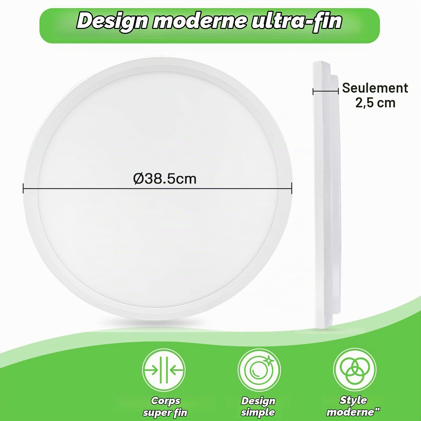 Wholede 36W 3800LM Plafonnier LED Dimmable, Luminaire Plafonniers avec Télécommande, Éclairage de Plafond Rond, Plafonnier pour Salle de Bain Chambre Salon Cuisine Couloir Ø39cm