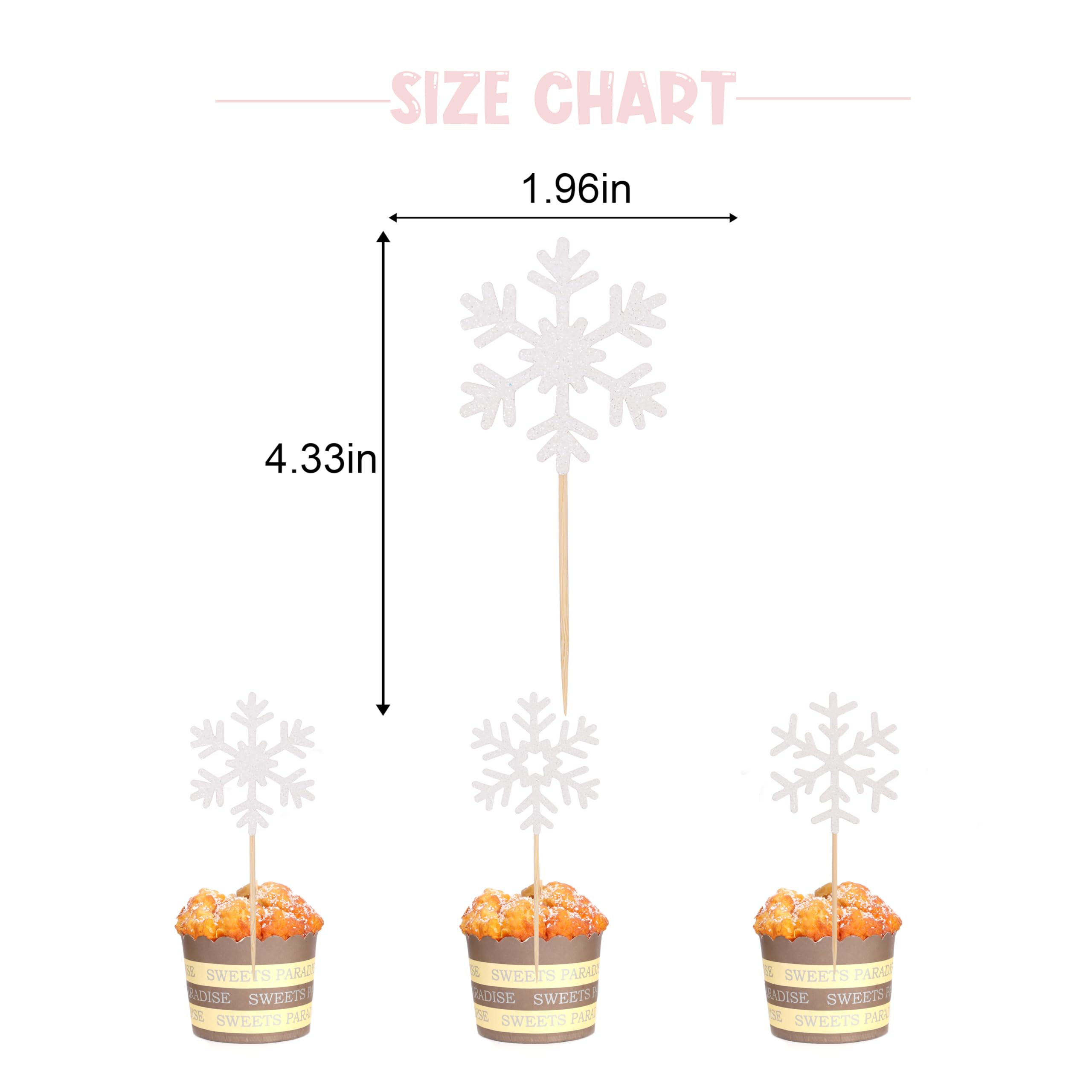12PCS White Glitter Snowflake Cupcake Toppers - Winter Snowflake Birthday Cake Decoration, Snowflake Birthday Flag, Winter Frozen Theme Snowflake, Winter Wonderland Theme Decoration