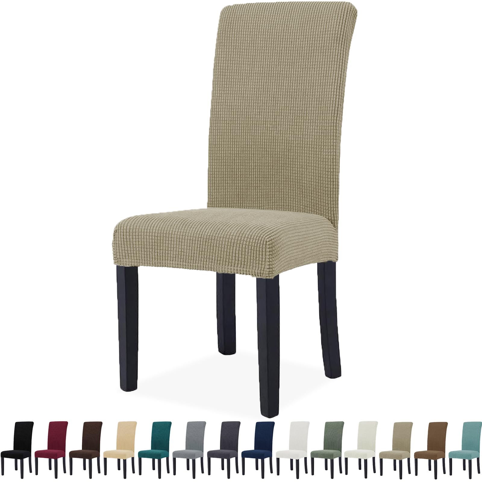 YSTELLAA Stuhlhussen 4er Set, Stretch Stuhlbezug Für Esszimmerstühle, Abnehmbarer Waschbarer stuhlhusse, Stuhlbezüge Elastisch, Hussen Für Stühle Für Hotel, Küche Restaurant, Khaki