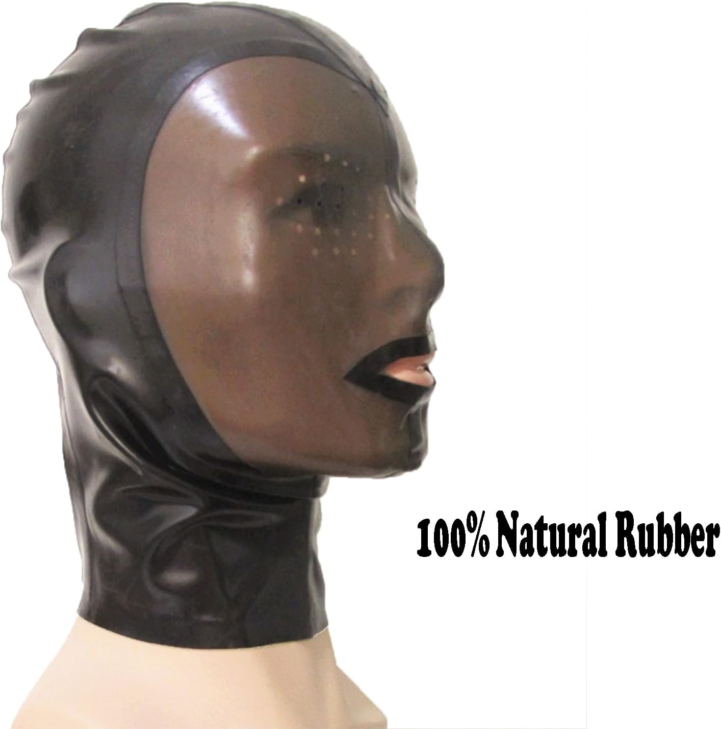 ABWL Black Latex Hood mask for Women,Rubber Hood Face Transparent Black with Back Zipper for Novelty Latex Club Costumes