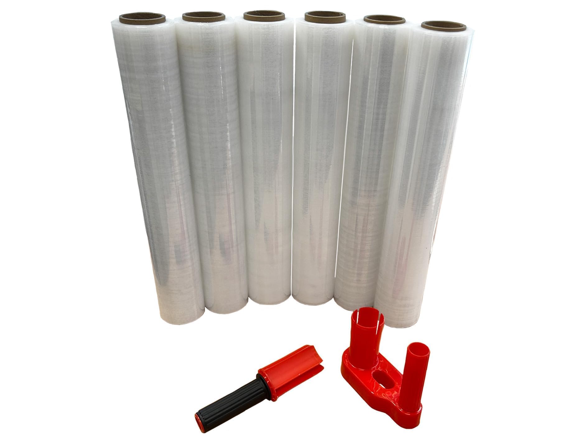 Lot de 6 rouleaux + dérouleur de film étirable 23 my 500 mm x 125 m – 1,5 kg de film pour palette (6 rouleaux transparents + 1 dérouleur)