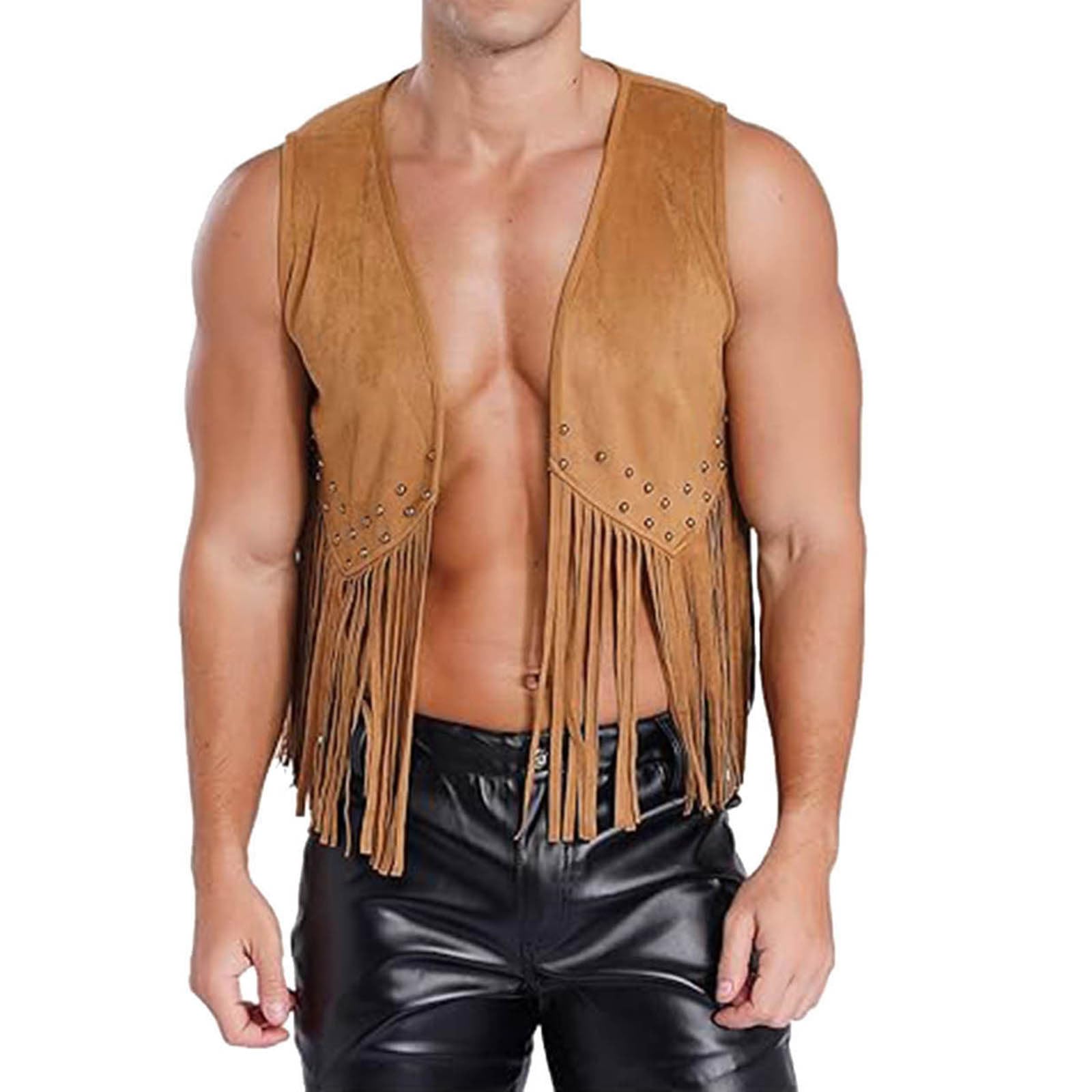 Generisch Liuding Carnival Costume Hippie Suede Vest Pullover V Neck Jacket Hippie Vest