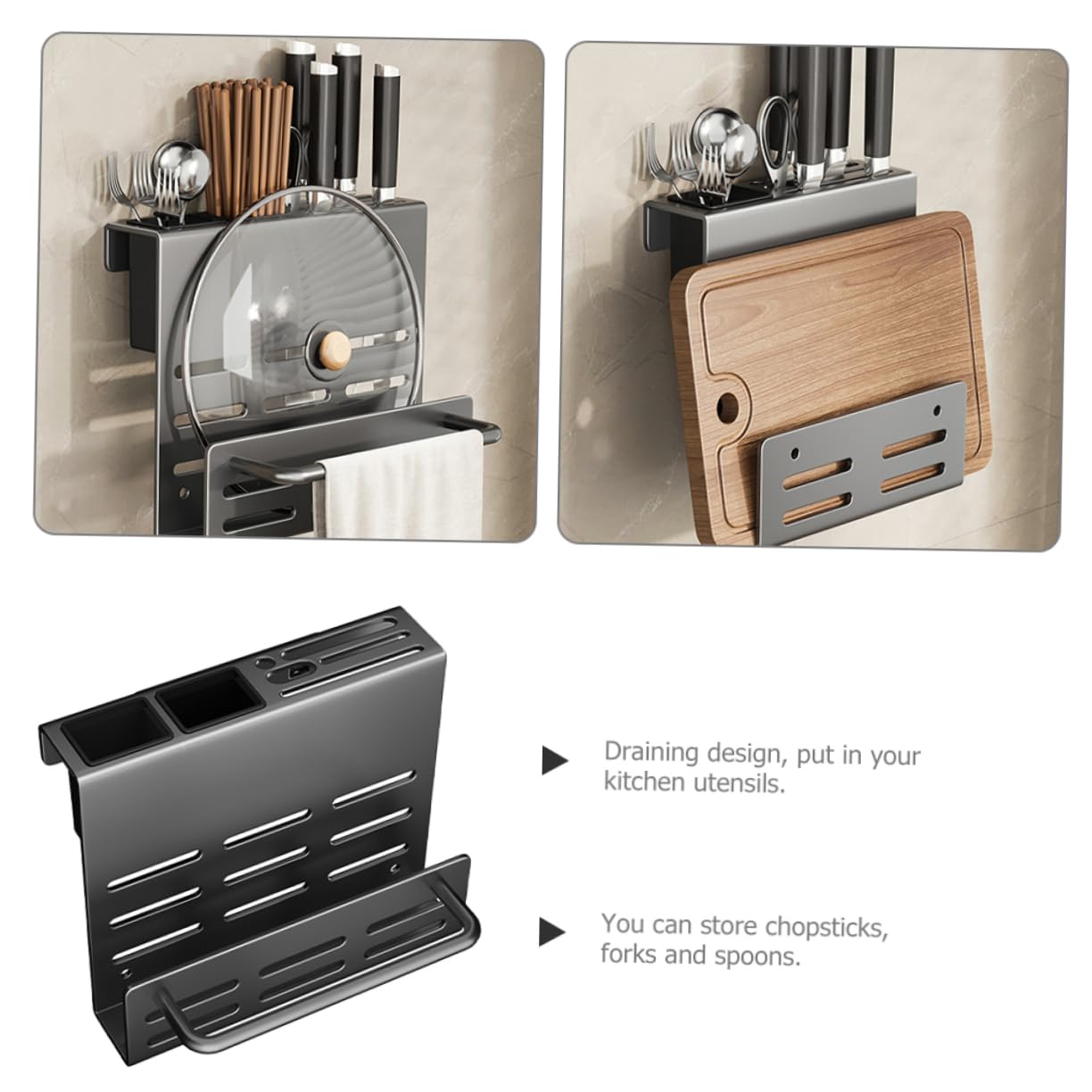 SOLUSTRE Cutlery Holder Multi Functional Draining Rack for Kitchen Utensils Resistant Design with Drain for Storing Chopsticks Spoons Forks Utensils Grey Model