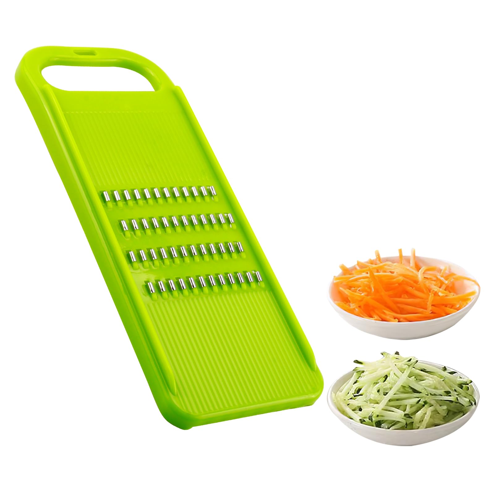 Plastic Grater for Carrot Vegetable Onion Cabbage Potato Cucumber Grater Mandoline Slicer Kitchen Food Shredder Salad Slicer Chip Cutter Chopper Handheld with Stainless Steel Blades Sallow Green