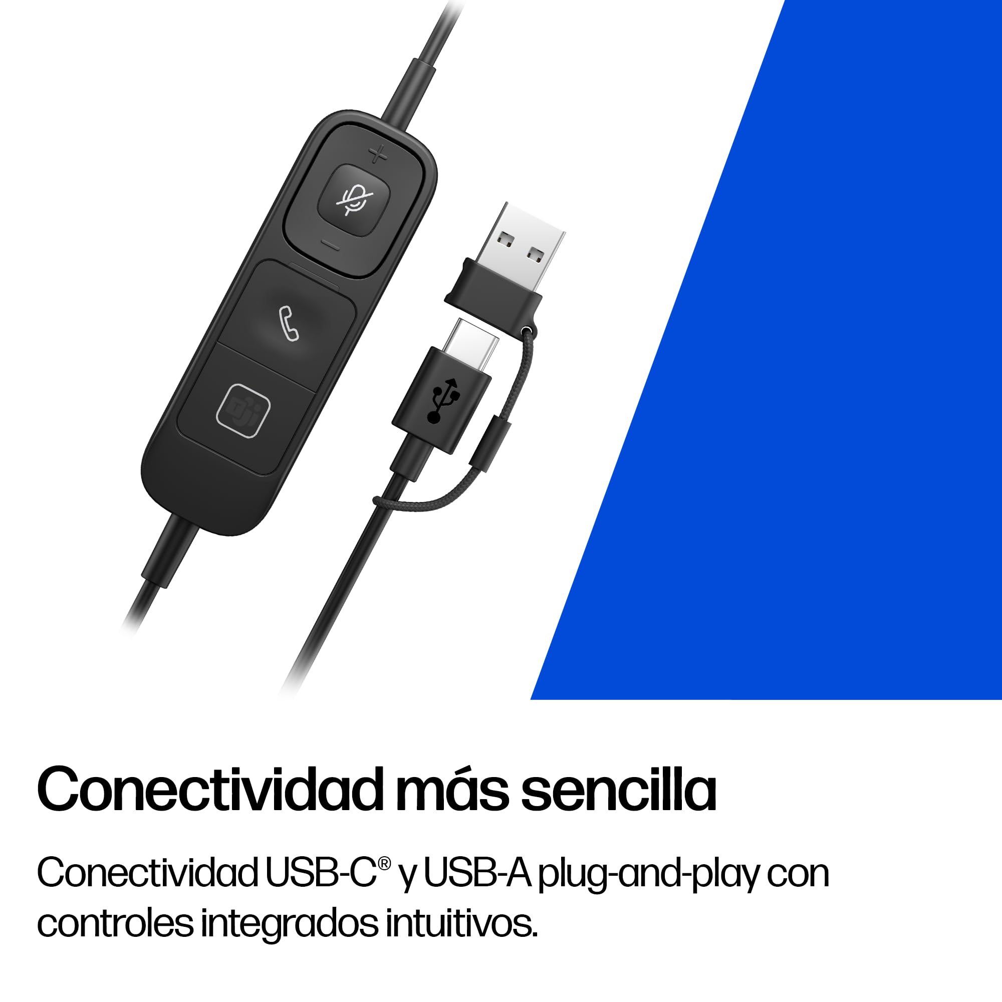 HP Poly Mission 620 Auricular USB-C Estéreo Profesional para Uso Diario Intensivo, Micrófono con Cancelación de Ruido con IA, Indicador de Llamada en Uso, Comodidad Todo el Día, PC y Mac