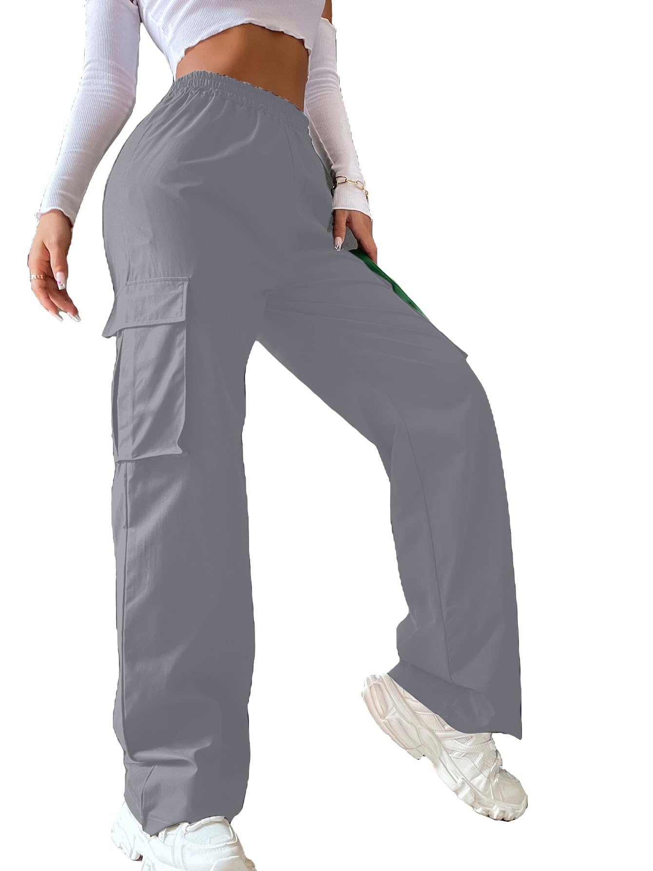 aahwan Solid Dark Blue Wide Leg Baggy with Pockets Cargo Pants for Women's & Girls'-picture-16