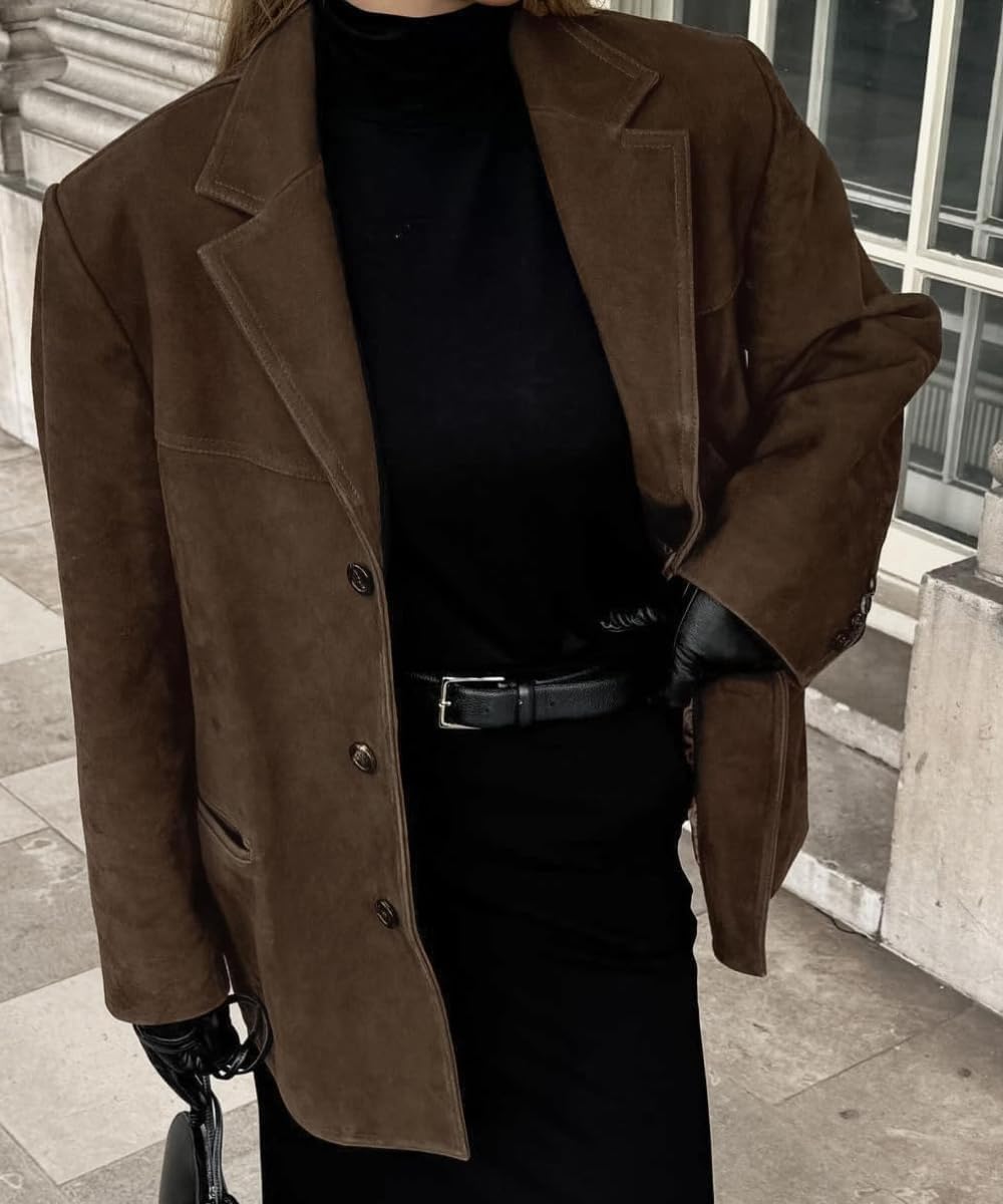 RICHTRUE Old Money Aesthetic Winter Suede Jacket Y2k Outerwear Brown Faux Leather Jacket Women Fall Fashion 2025 Trendy