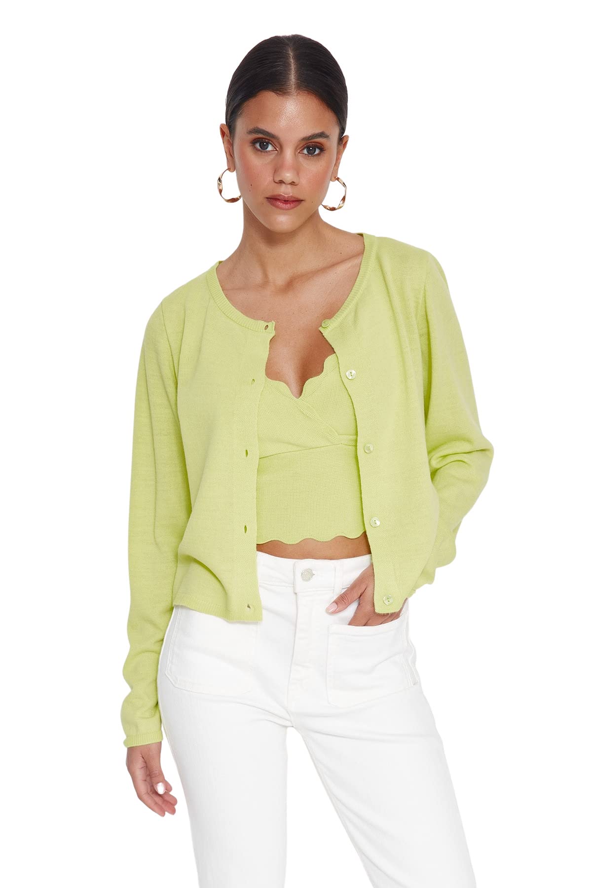 Trendyol Women Regular fit Basic Button Placket Knitwear Cardigan,Mint,S