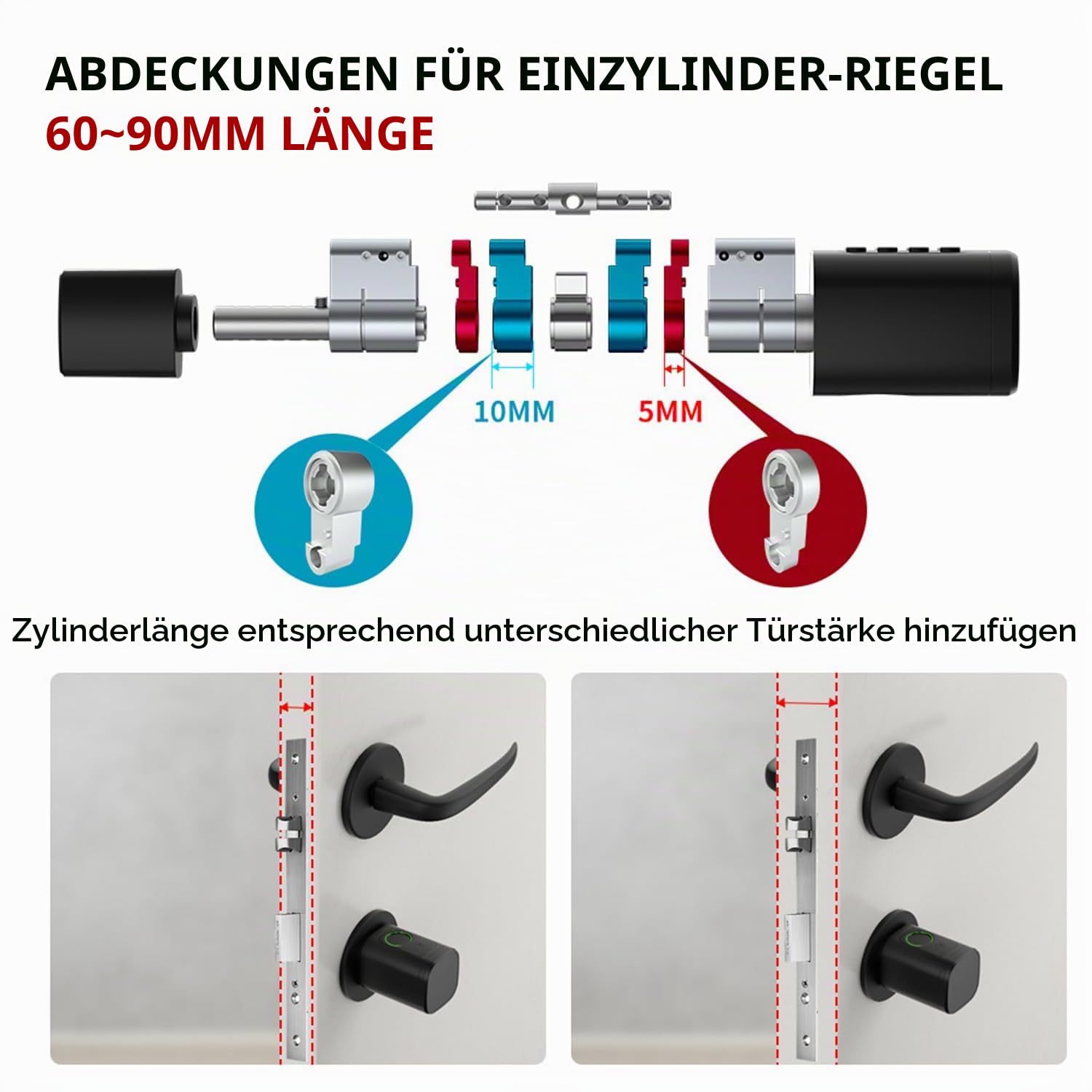 Türschloss Fingerabdruck,Elektronisches Türschloss Haustür Code,Smart Lock SchließZylinder 60mm,Fingerabdruck Schloss Mit Bluetooth und App,mit 2 Schlüssel,4 IC-Karte,für Türen von 60-90 mm(Schwarz)