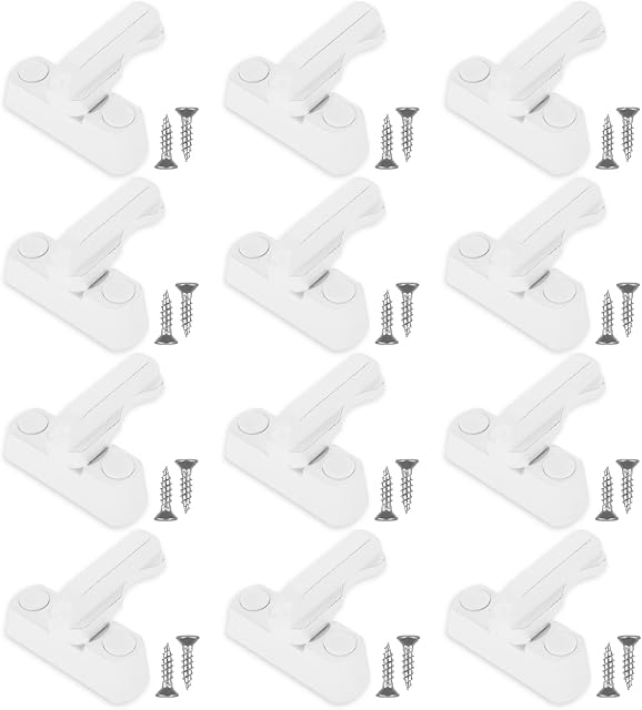 SHUESS 12 Pcs White Window Locks for UPVC Windows - White Zinc Alloy Sash Jammers for UPVC Doors - Door Jammer, 67 x 22 MM Base, 62MM Handle, Includes Screws and Washers
