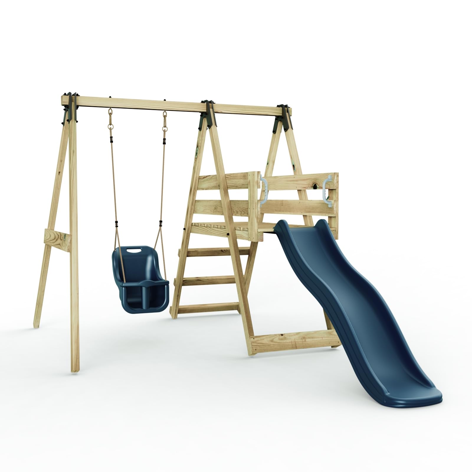 Rebo Glide Wooden Single Swing Set with 6ft Slide and Swing Seat – Orchid (Navy Blue Baby Swing) | OutdoorToys | Kids Outdoor Wooden Play Equipment for Gardens, Frame & Accessories Included