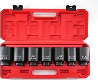 Vista 7 de Juego de cubos de impacto profundo de 1/2 pulgada, 6 puntos, SAE (1/2 Drive 1-3/8" a 1-3/4"), 7 piezas, Cr-Mo, juego de cubos de impacto resistente