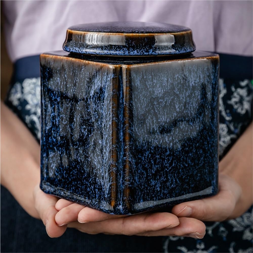 Boîte de rangement pour thé en céramique, forme carrée, taille moyenne, fermeture hermétique, idéale pour ranger thé, café et sucre dans la cuisine. Pot individuel pour une organisation optimale de