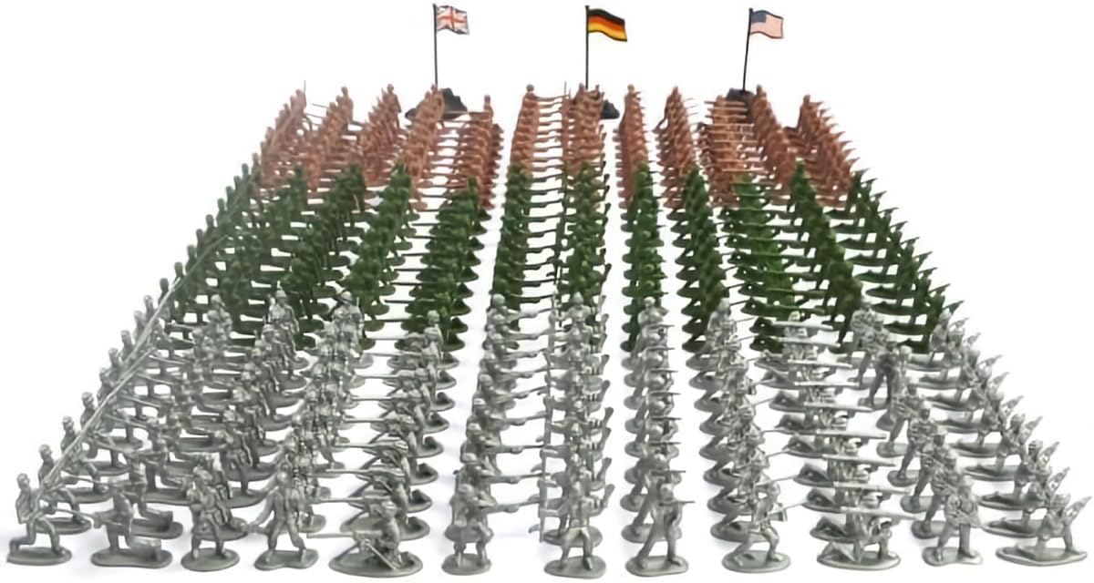 Beauenty Plastic Military Figures PlaySet, About 300PCS 12 Styles of WWII Army Toy Soldiers Figures with 3 Flags, Gift for Age 3+ Boys Kids