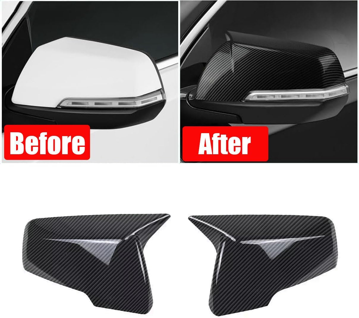 2pcs Side Rear View Mirror Cover with Turn Signal for Chevy Traverse for GMC Acadia for Holden Acadia 2018 2019-2023 Door Exterior Rearview Carbon Fiber Look Cap (NOT Replacement)