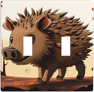 Light Switch Plate Covers 2 Gang Wall Plate Wild boar animation Decorative Outlet Covers Double Toggle Light Switch Cover Electrical Faceplate for Kitchen Living Room 4.5" x 4.5"