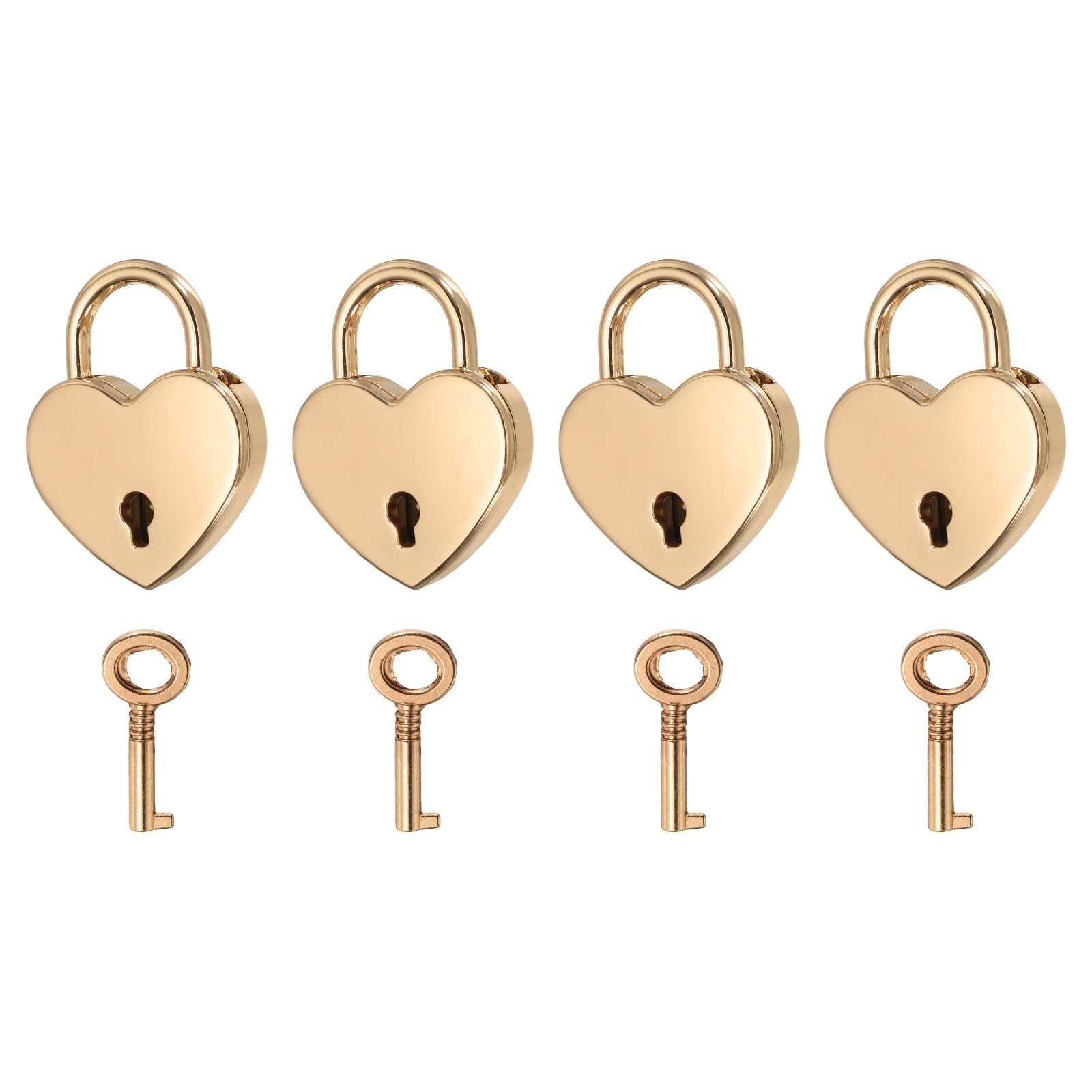 PATIKIL Mini Heart Lock with Key, (30 x 39 mm, Gold) (4 Pcs), Heart Shaped Padlock Metal Love Locks, Suit for - Lover Bridge/Anniversary/Diary Book/Handbag/Jewelry Box