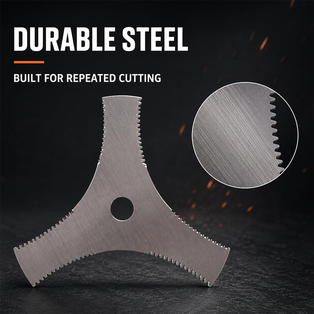 3 Dents Dentelées Lame Coupe‑Brousse pour Husqvarna 143R-II 2016-2026, Résistante Acier Coupe‑Herbe Lame Rechange Accessoires