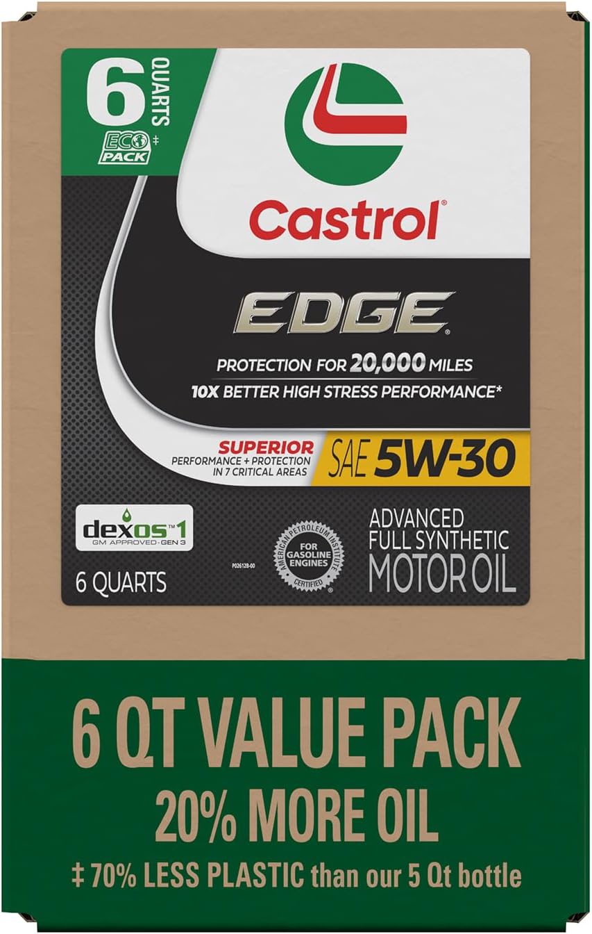 Castrol EDGE 5W-30 Advanced Full Synthetic Motor Oil, 6 Quarts EcoPack