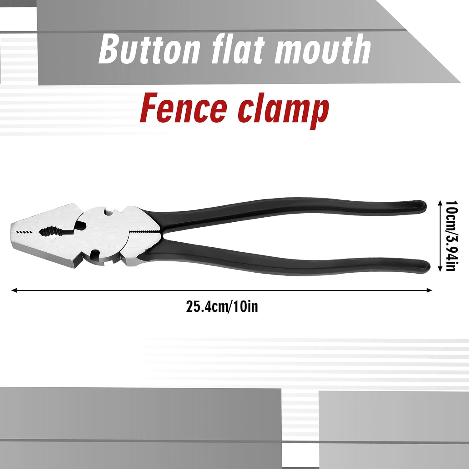 10'' Fence Pliers Button Fencing Pliers Heavy Duty for Bending Cutting and Gripping Flat Nose Wire Cutter Plier for Construction and Wire Fence Resists Rust and Corrosion
