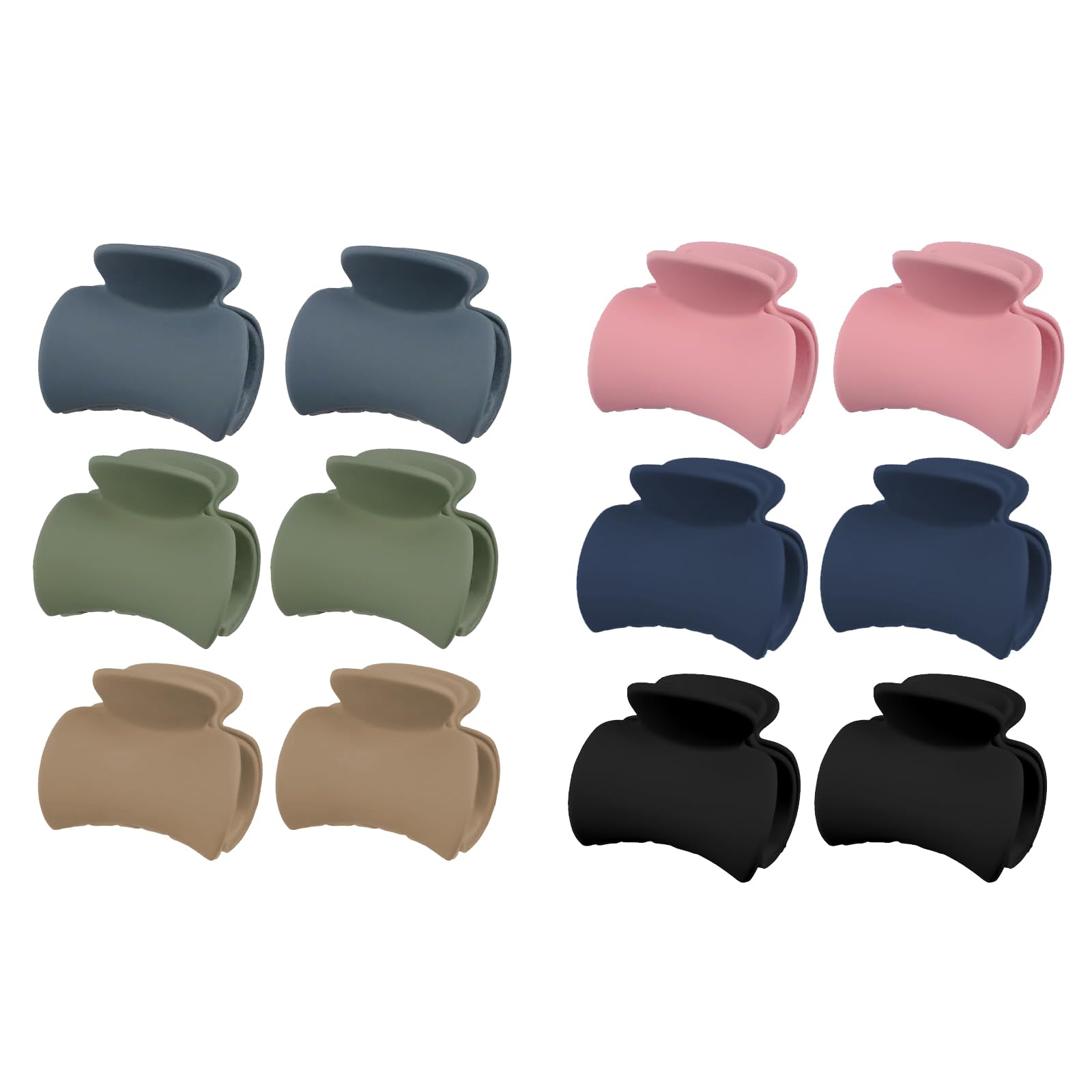Mini Hair Clips Set 12 Pcs, 6 Matte Colours Small Hair Grips 3.5cm Wide for Women Girls, Grey, Pink, Olive, Beige, Navy