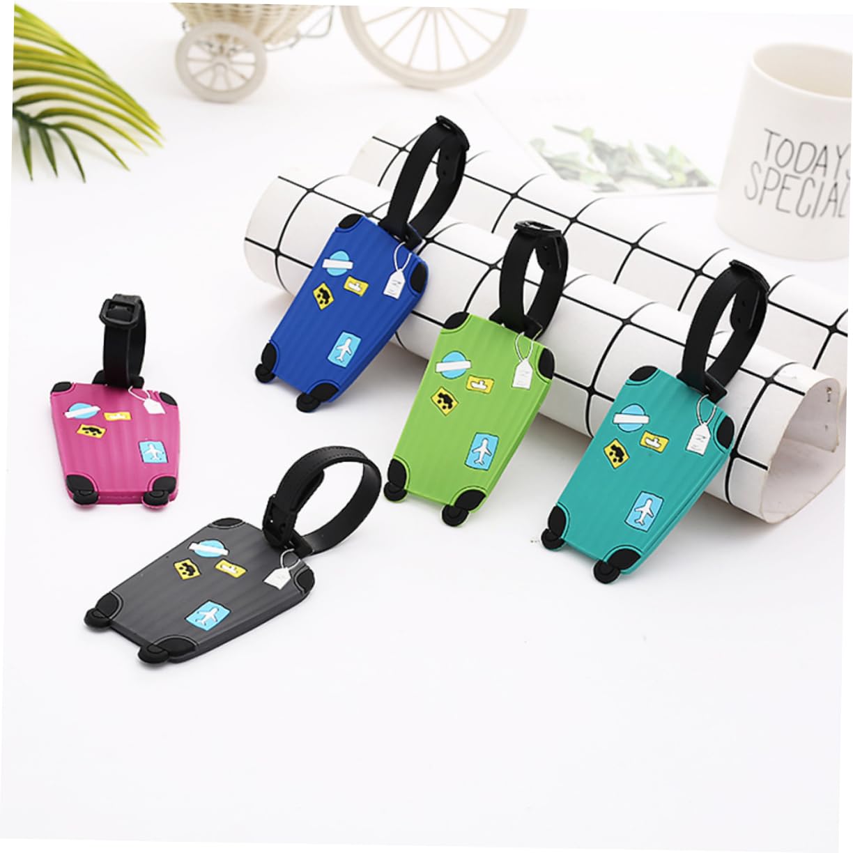 LIFKOME 15pezzi Targhette Da Viaggio Silicone Design Forma Di Valigia Etichette Per Bagagli Con e Indirizzo Accessori Pratici Per Trasporto Blu Verde