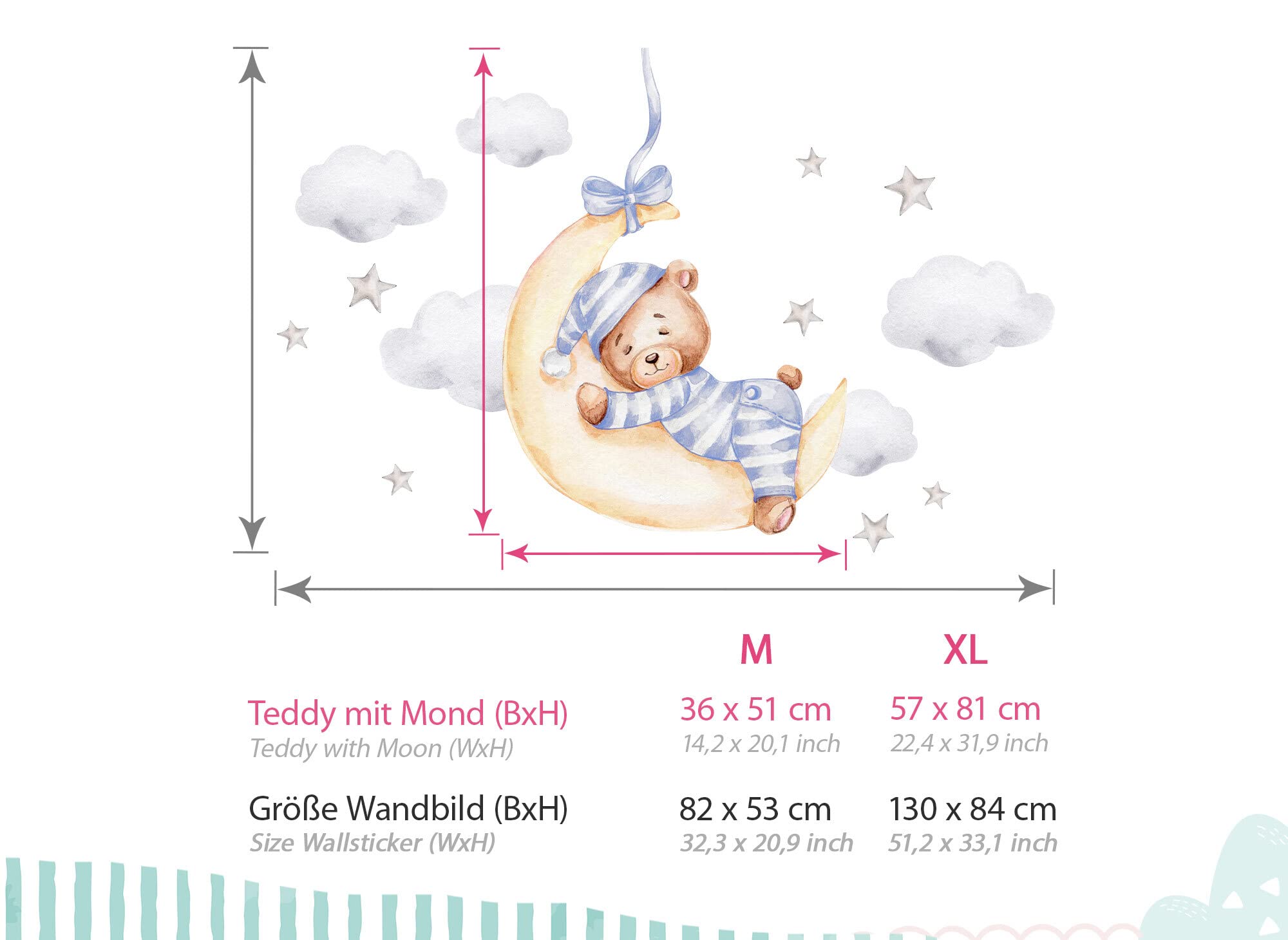 WTD DK1063-4 - Adhesivo decorativo para pared, diseño de oso con luna