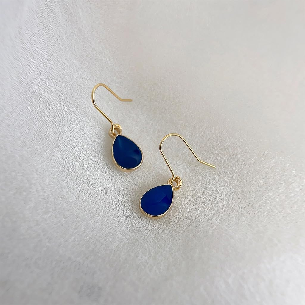 Navy Blue Earrings Blue Teardrop Earrings for Women Minimalist Waterdrop Dangle Earring Exquisite Gold Oval Hook Earring Jewelry - Image 6